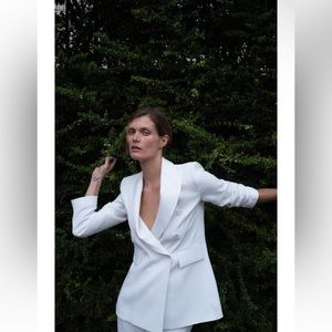 Zara Crepe double-breasted Tuxedo Jacket blazer suit in Ecru white size XS NWT